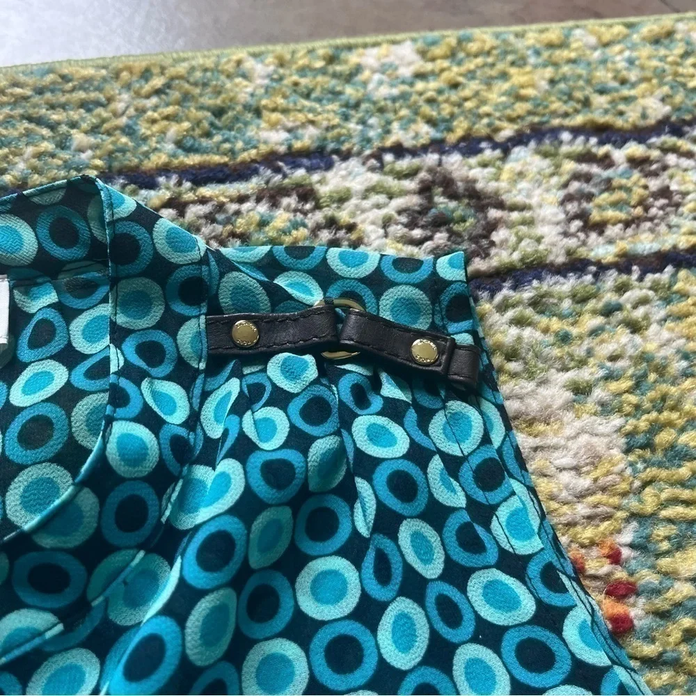 Michael Kors XS Teal Geometric Sleeveless Button-Down Tunic Blouse